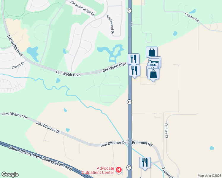 map of restaurants, bars, coffee shops, grocery stores, and more near 12253 Quail Ridge Drive in Huntley