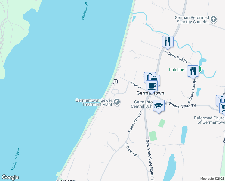 map of restaurants, bars, coffee shops, grocery stores, and more near 2 Main Street in Germantown