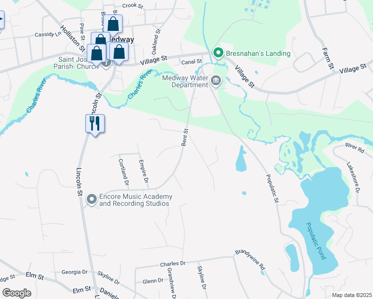 map of restaurants, bars, coffee shops, grocery stores, and more near 235 Bent Street in Franklin