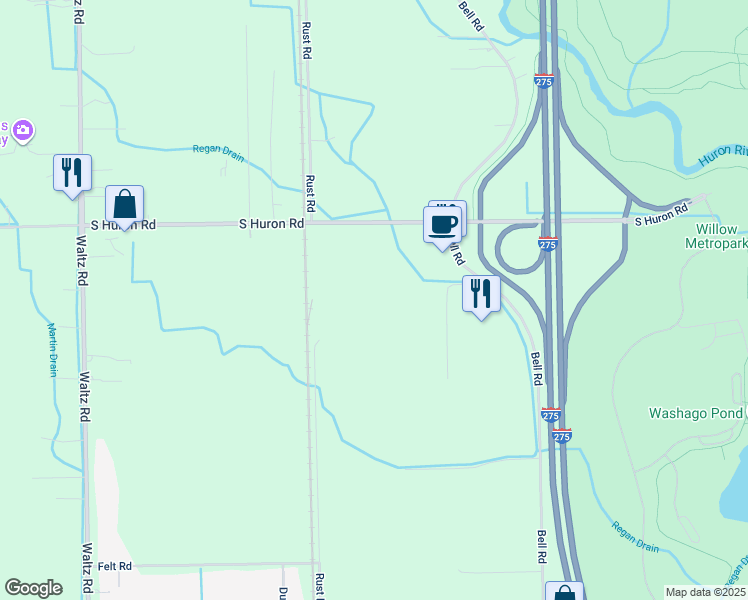map of restaurants, bars, coffee shops, grocery stores, and more near in Wayne County