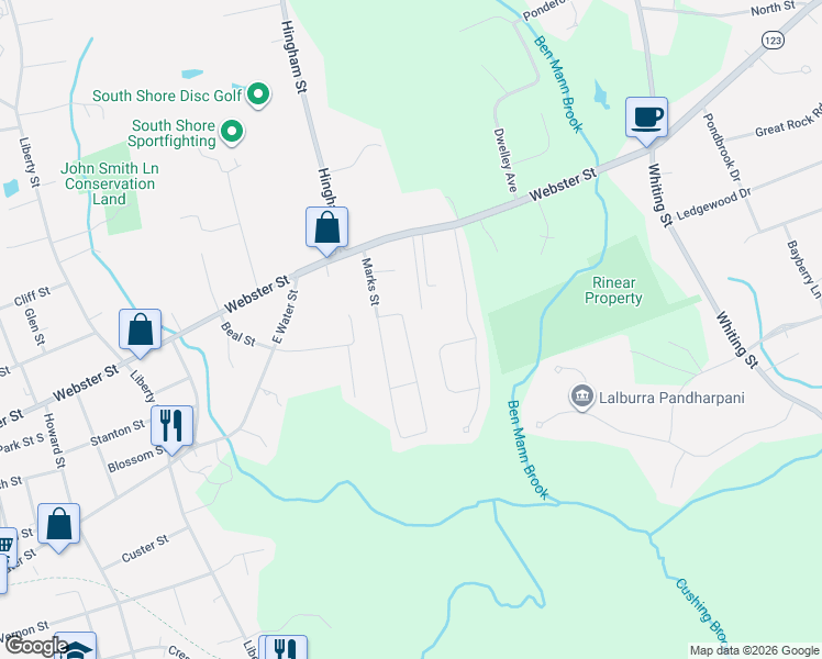 map of restaurants, bars, coffee shops, grocery stores, and more near 32 Woodsbury Road in Rockland