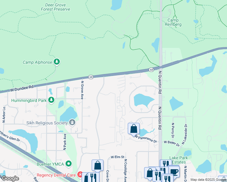 map of restaurants, bars, coffee shops, grocery stores, and more near 1365D North Sterling Avenue in Palatine