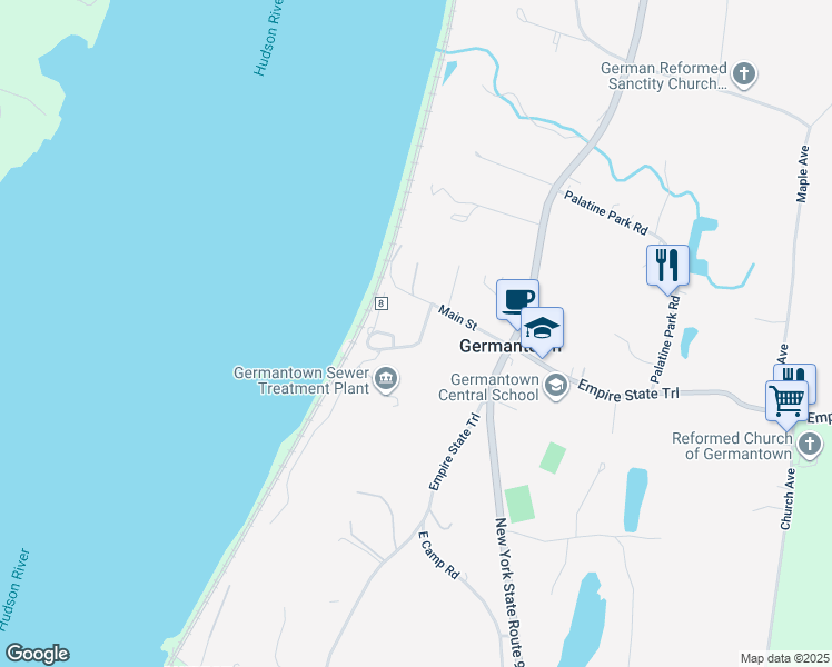 map of restaurants, bars, coffee shops, grocery stores, and more near Funk Road in Germantown