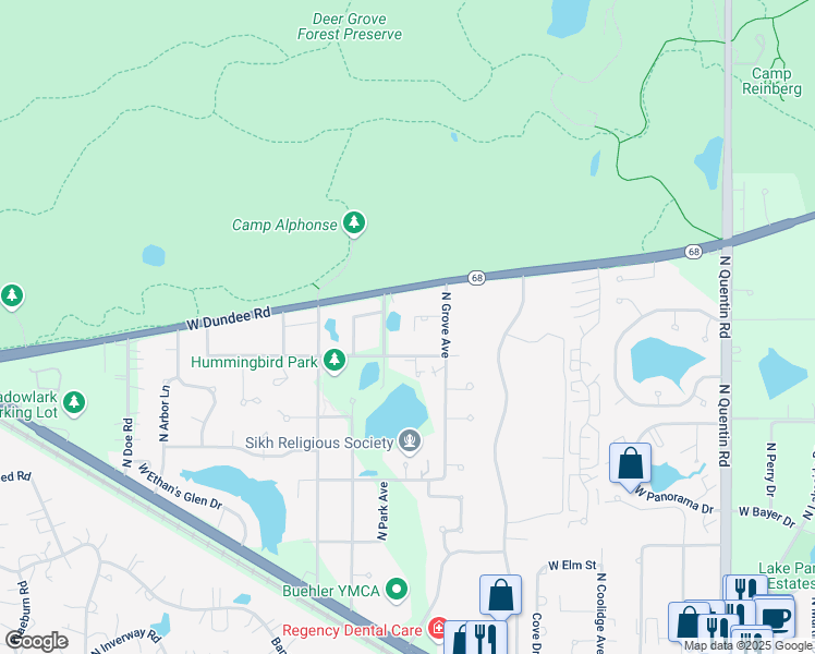 map of restaurants, bars, coffee shops, grocery stores, and more near 1311 West Hill Road in Palatine