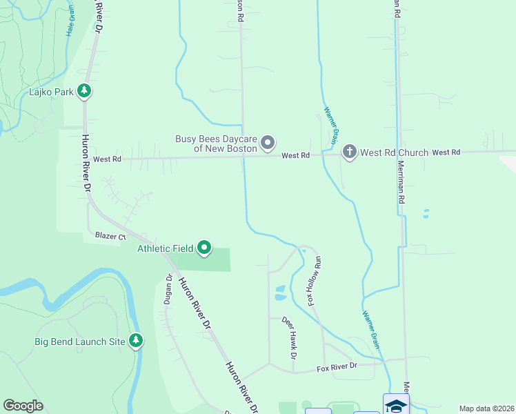 map of restaurants, bars, coffee shops, grocery stores, and more near 32421 West Road in Huron Charter Township