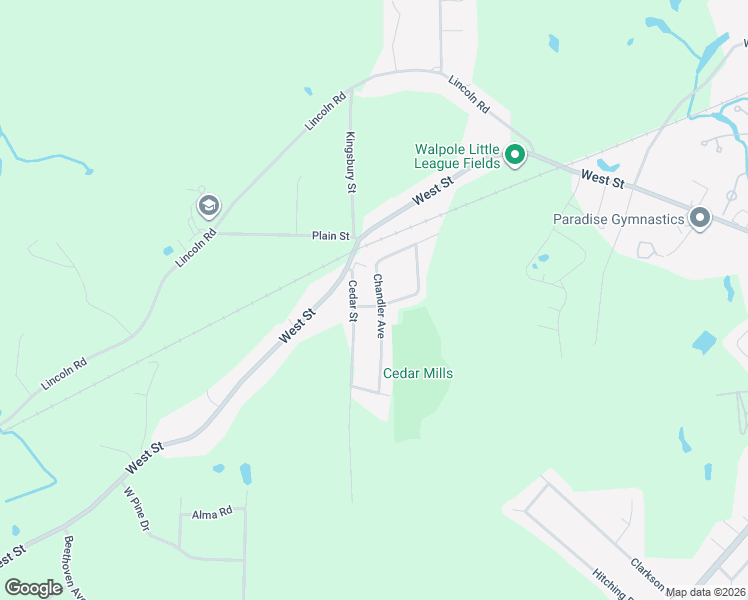 map of restaurants, bars, coffee shops, grocery stores, and more near 2 Conifer Drive in Walpole