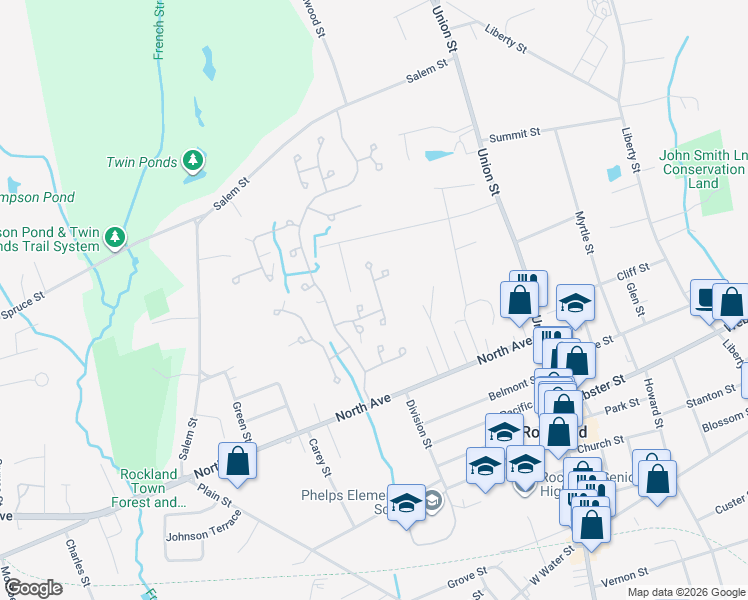 map of restaurants, bars, coffee shops, grocery stores, and more near 9 Cherry Circle in Rockland