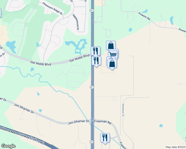 map of restaurants, bars, coffee shops, grocery stores, and more near 12920 Route 47 in Huntley