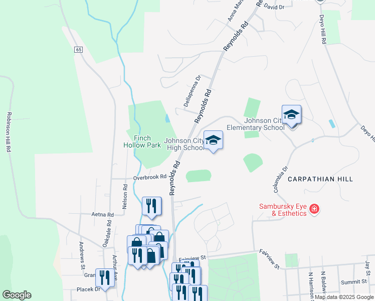 map of restaurants, bars, coffee shops, grocery stores, and more near 666 Reynolds Road in Johnson City