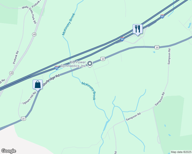 map of restaurants, bars, coffee shops, grocery stores, and more near Mayberry Lane in Charlton