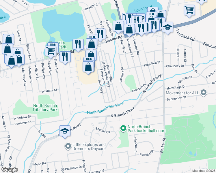 map of restaurants, bars, coffee shops, grocery stores, and more near 70 Mobile Home Way in Springfield