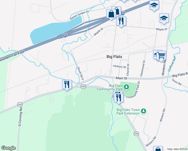 map of restaurants, bars, coffee shops, grocery stores, and more near 31 Main St in Big Flats