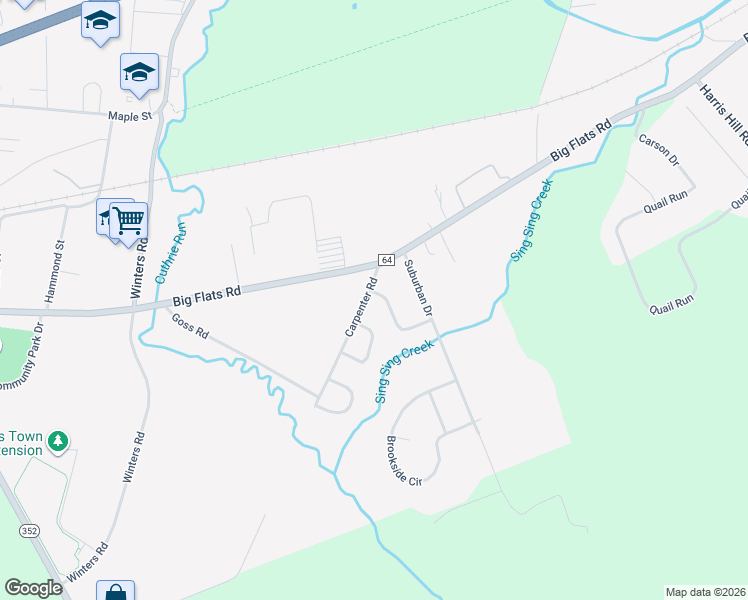 map of restaurants, bars, coffee shops, grocery stores, and more near 2 Foothill Road in Elmira