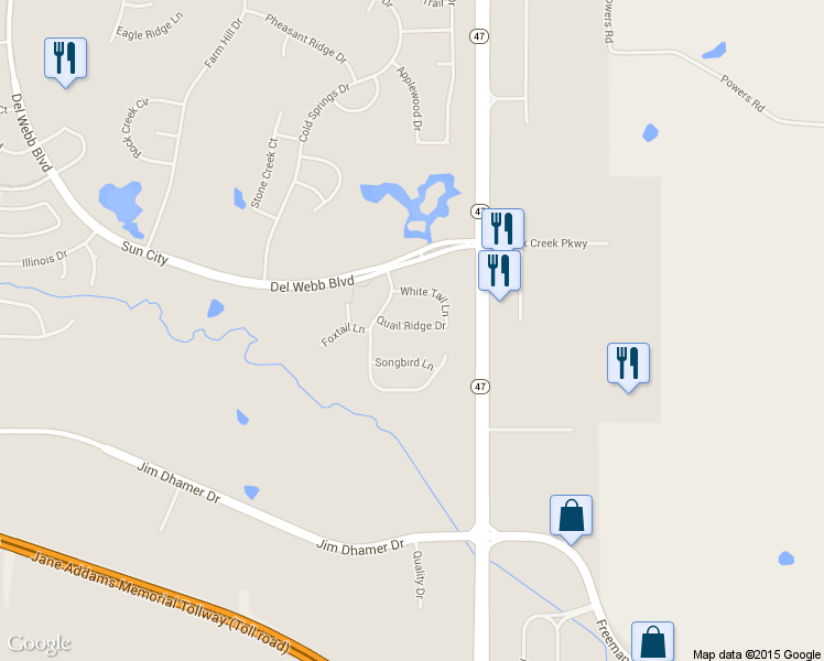 map of restaurants, bars, coffee shops, grocery stores, and more near 12253 Quail Ridge Dr in Huntley