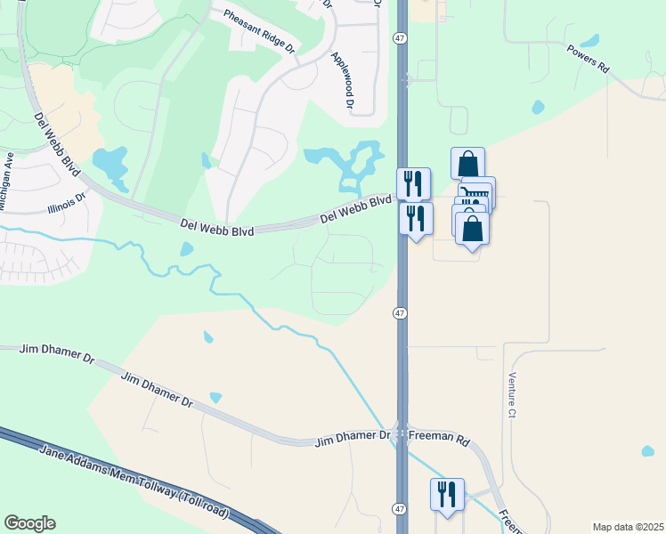map of restaurants, bars, coffee shops, grocery stores, and more near 12253 Quail Ridge Drive in Huntley