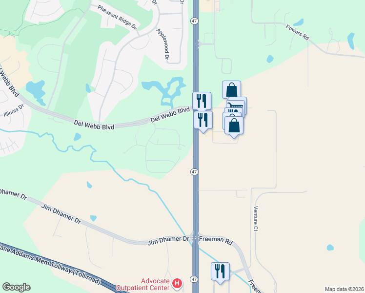 map of restaurants, bars, coffee shops, grocery stores, and more near 12177 Quail Ridge Drive in Huntley