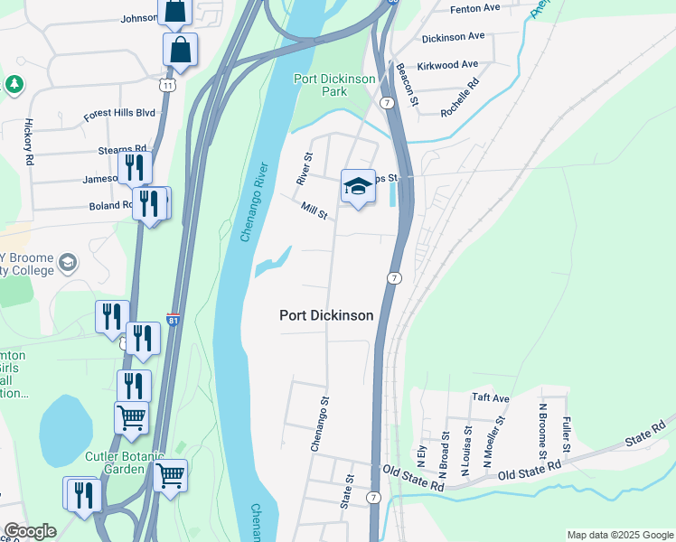 map of restaurants, bars, coffee shops, grocery stores, and more near 748 Chenango Street in Binghamton