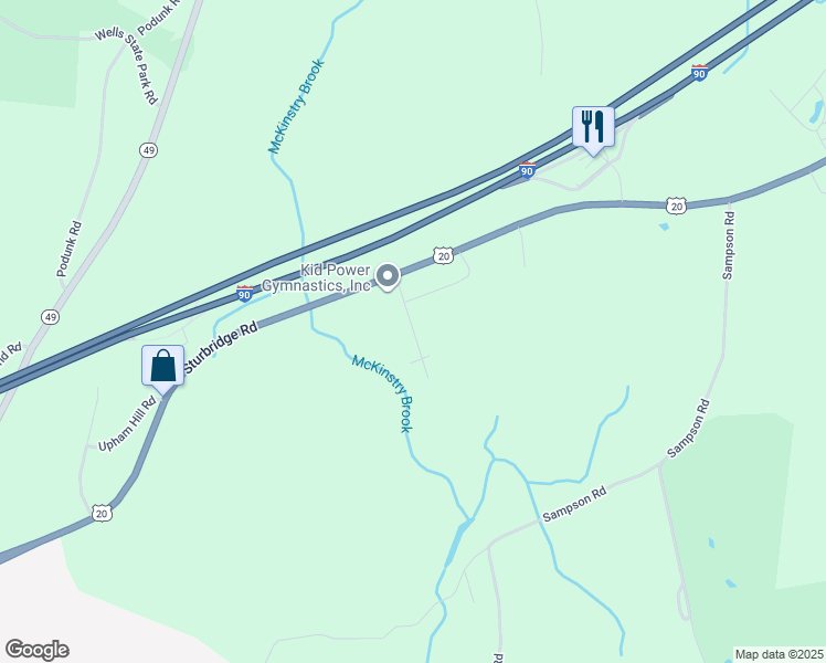 map of restaurants, bars, coffee shops, grocery stores, and more near Mayberry Lane in Charlton