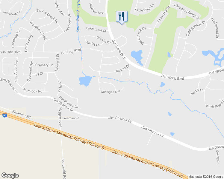 map of restaurants, bars, coffee shops, grocery stores, and more near 12953 Pennsylvania Avenue in Huntley