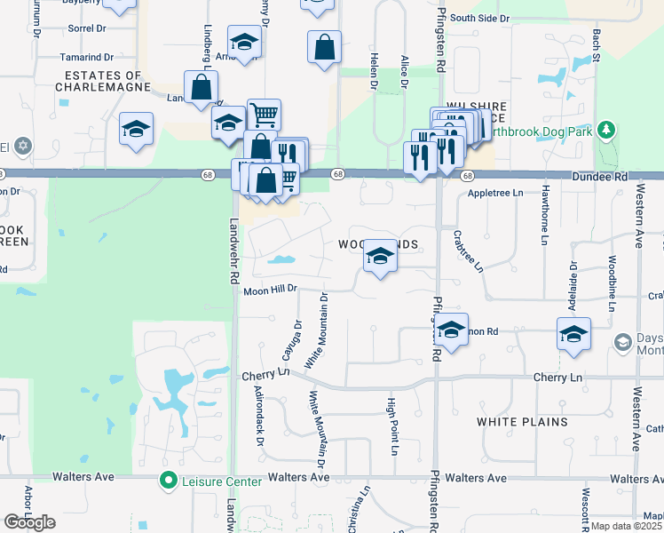 map of restaurants, bars, coffee shops, grocery stores, and more near 1039 Sussex Drive in Northbrook