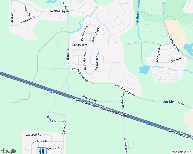 map of restaurants, bars, coffee shops, grocery stores, and more near 13650 Hemlock Road in Huntley