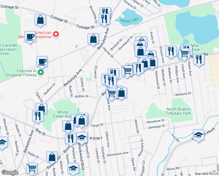 map of restaurants, bars, coffee shops, grocery stores, and more near 641 Boston Road in Springfield