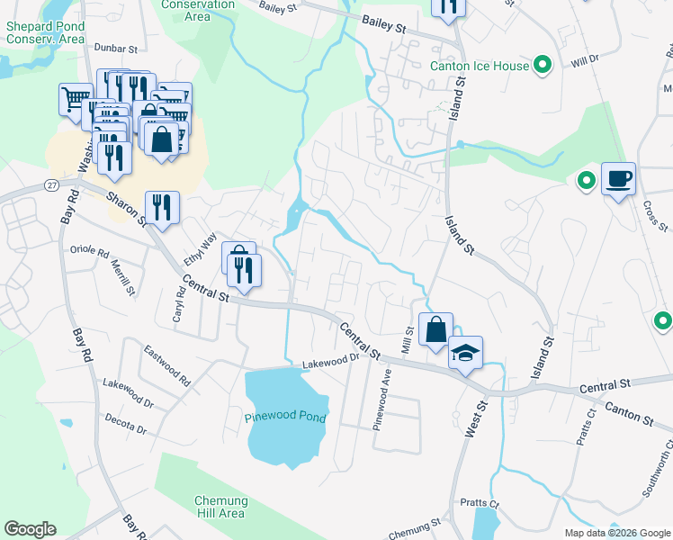 map of restaurants, bars, coffee shops, grocery stores, and more near 42 Wheeler Circle in Stoughton