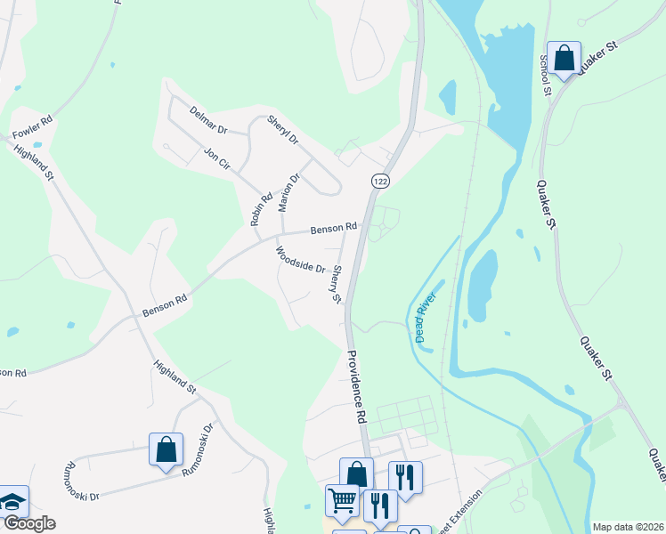 map of restaurants, bars, coffee shops, grocery stores, and more near 55 Sherry Street in Northbridge