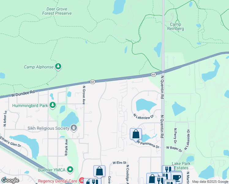 map of restaurants, bars, coffee shops, grocery stores, and more near 1365D North Sterling Avenue in Palatine