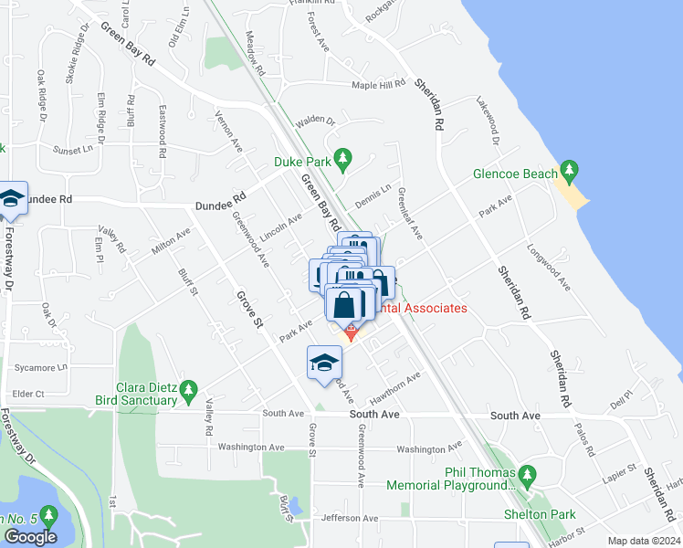 map of restaurants, bars, coffee shops, grocery stores, and more near 325 Tudor Court in Glencoe