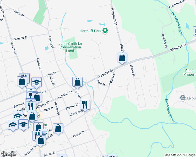 map of restaurants, bars, coffee shops, grocery stores, and more near 319 Webster Street in Rockland