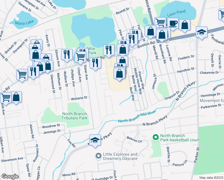 map of restaurants, bars, coffee shops, grocery stores, and more near 21 Contessa Drive in Springfield