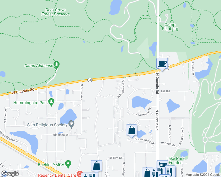 map of restaurants, bars, coffee shops, grocery stores, and more near 1365D North Sterling Avenue in Palatine