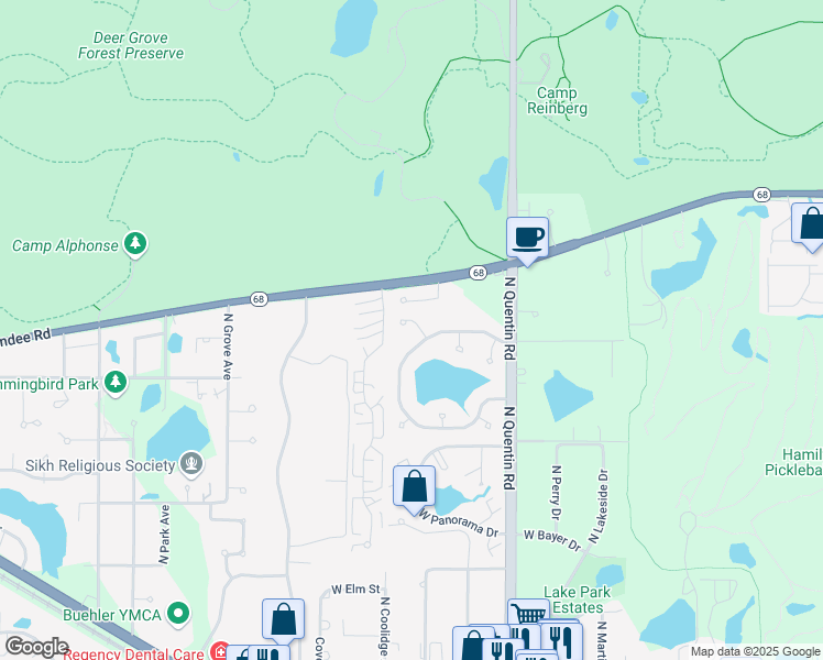 map of restaurants, bars, coffee shops, grocery stores, and more near 1262 North Forest View Circle in Palatine