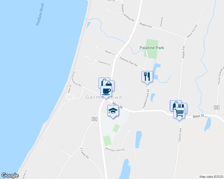 map of restaurants, bars, coffee shops, grocery stores, and more near 4306 New York 9G in Germantown