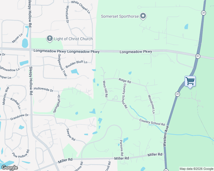 map of restaurants, bars, coffee shops, grocery stores, and more near 18732 West Hill Road in Kane County