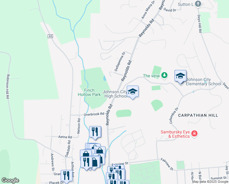map of restaurants, bars, coffee shops, grocery stores, and more near 666 Reynolds Road in Johnson City