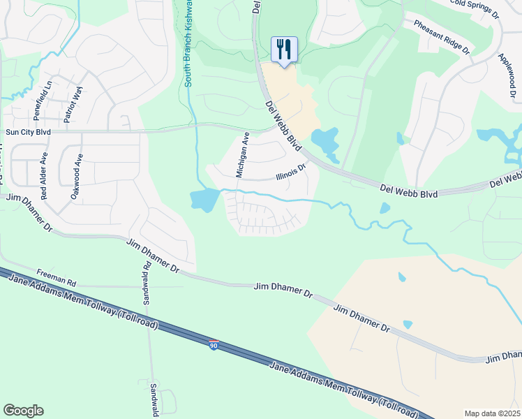 map of restaurants, bars, coffee shops, grocery stores, and more near 12953 Pennsylvania Avenue in Huntley