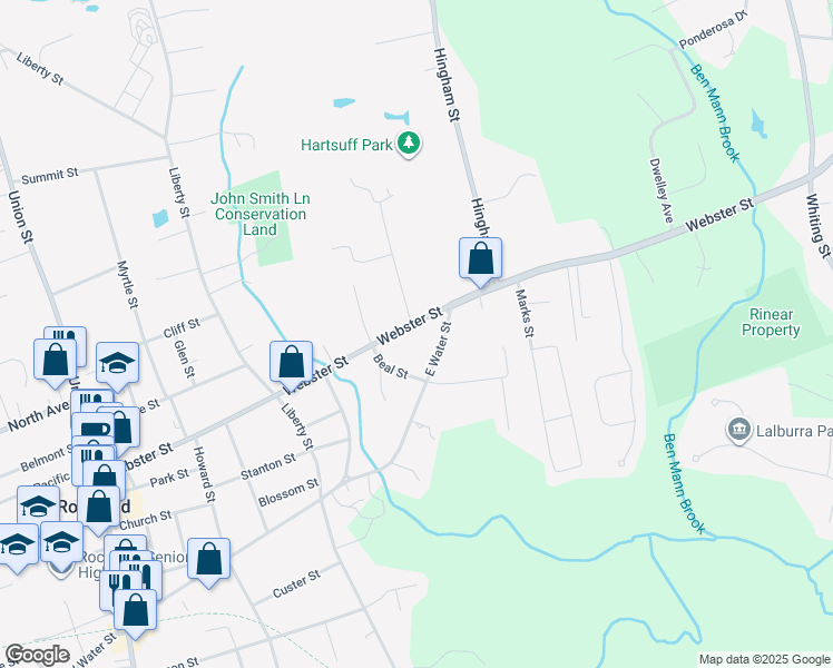 map of restaurants, bars, coffee shops, grocery stores, and more near 436 East Water Street in Rockland