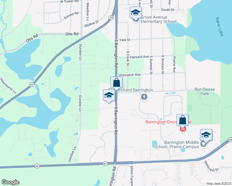 map of restaurants, bars, coffee shops, grocery stores, and more near 1418 South Barrington Road in Barrington