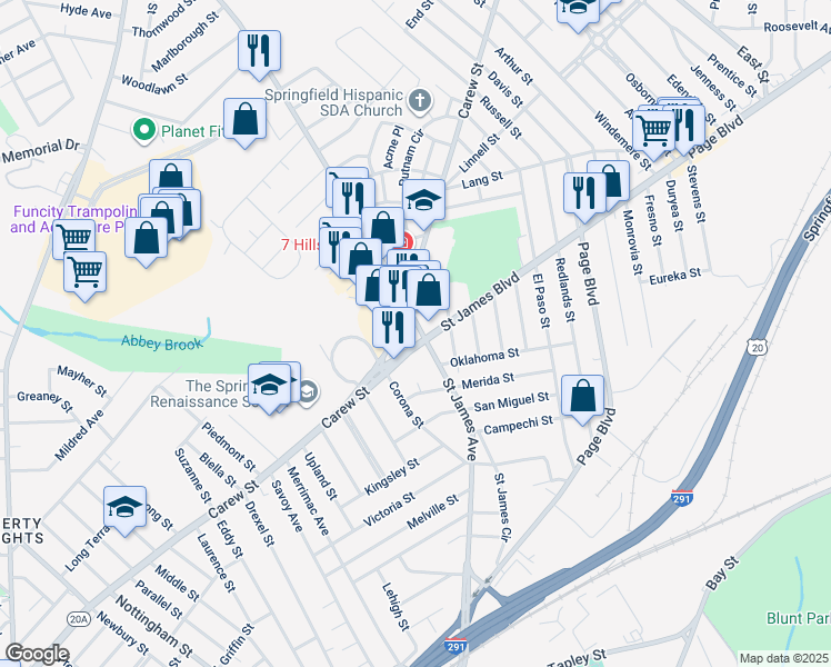 map of restaurants, bars, coffee shops, grocery stores, and more near in Springfield