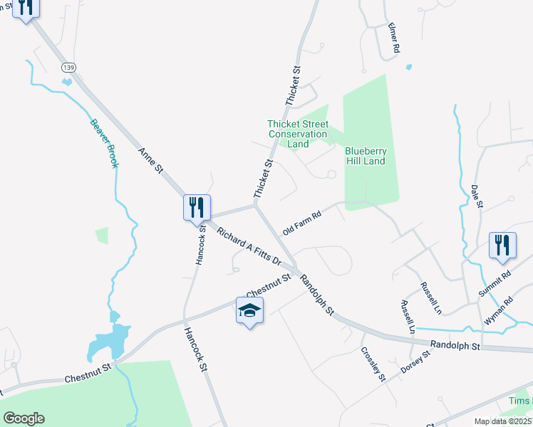 map of restaurants, bars, coffee shops, grocery stores, and more near 691 Randolph Street in Abington