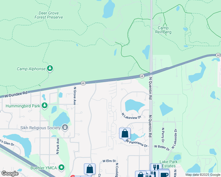 map of restaurants, bars, coffee shops, grocery stores, and more near 1365D North Sterling Avenue in Palatine