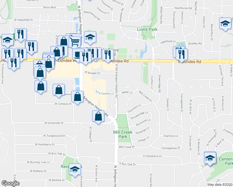 map of restaurants, bars, coffee shops, grocery stores, and more near 3420 N Old Arlington Heights Rd in Arlington Heights