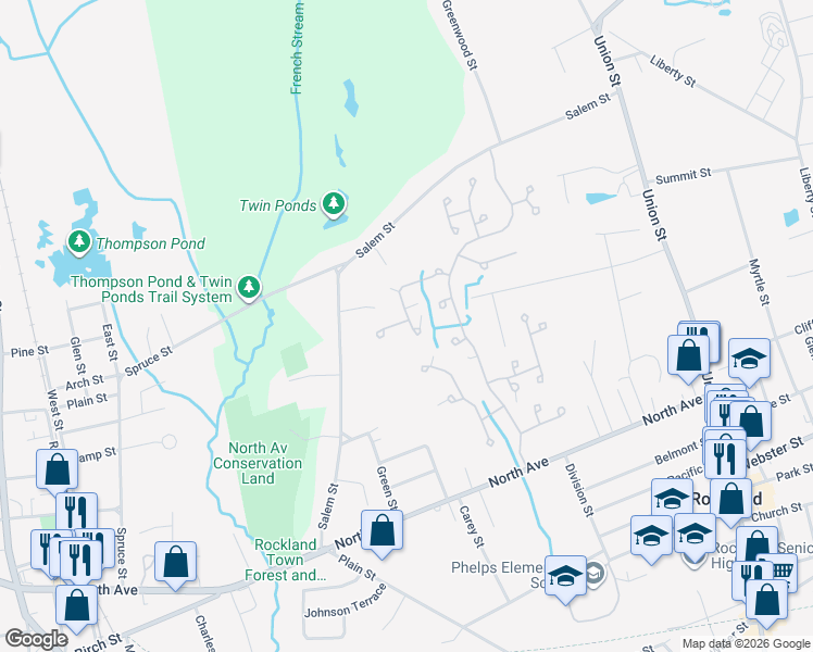 map of restaurants, bars, coffee shops, grocery stores, and more near 29 Birch Street in Rockland