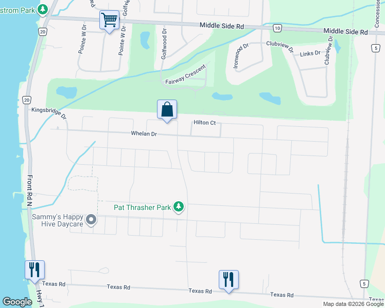 map of restaurants, bars, coffee shops, grocery stores, and more near 121 Knobb Hill Drive in Amherstburg