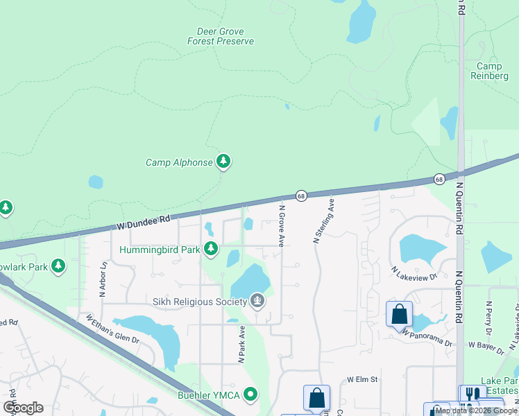 map of restaurants, bars, coffee shops, grocery stores, and more near 1311 West Hill Road in Palatine