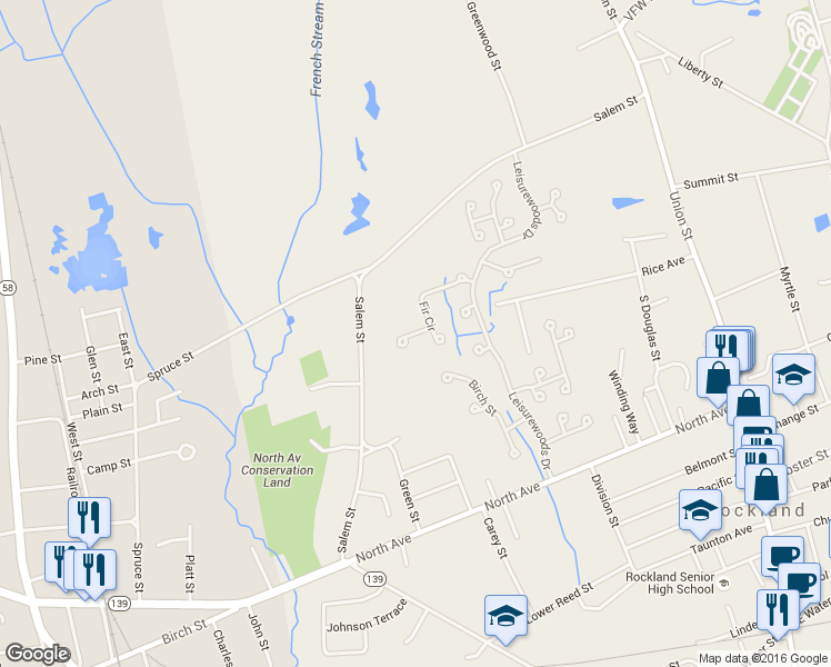 map of restaurants, bars, coffee shops, grocery stores, and more near Forsythia Lane in Rockland
