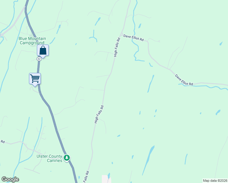 map of restaurants, bars, coffee shops, grocery stores, and more near 160 High Falls Road in Saugerties