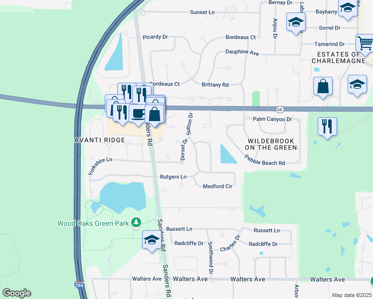 map of restaurants, bars, coffee shops, grocery stores, and more near 900 Dorset Drive in Northbrook